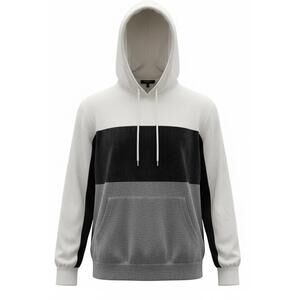 Colorblock Hoodie with White, Black, and Gray Panels